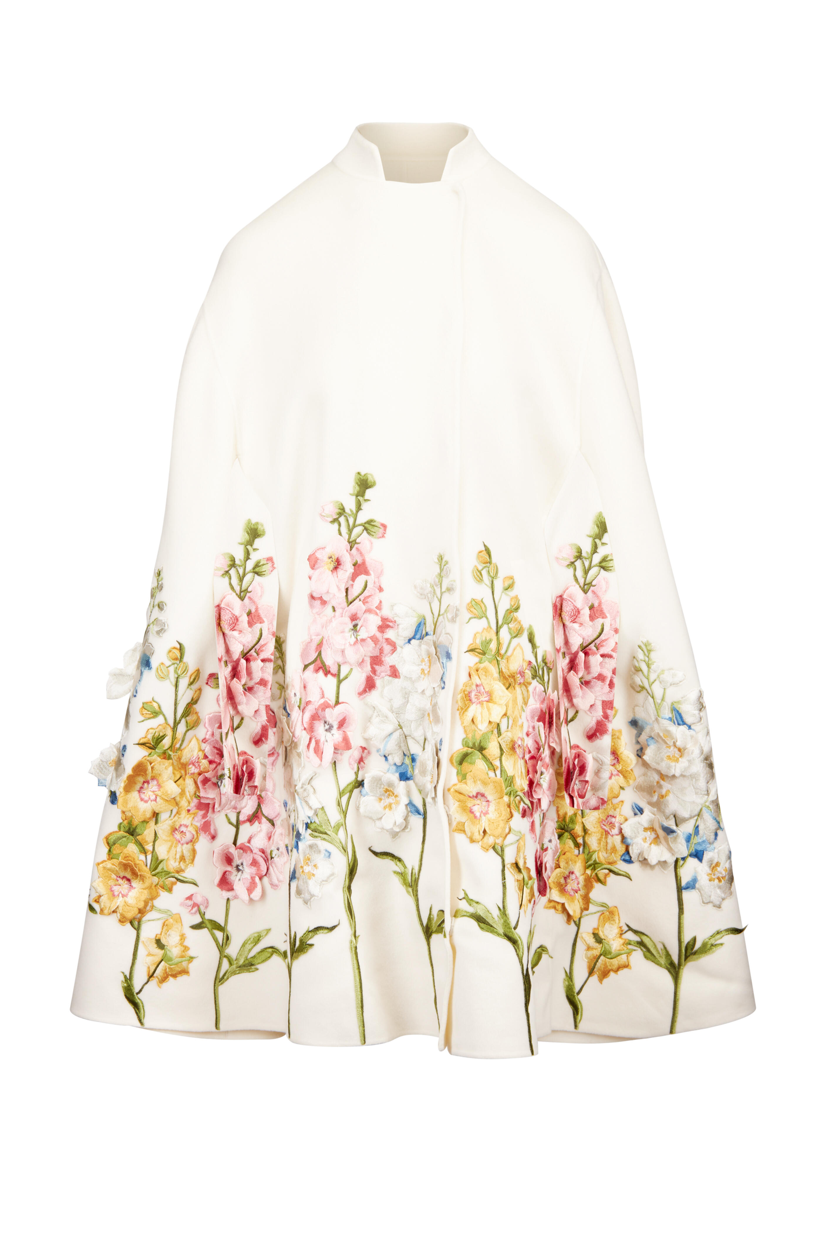 Leo Lin - Clover Snapdragon Embroidered Wool Cape Jacket - view 1
