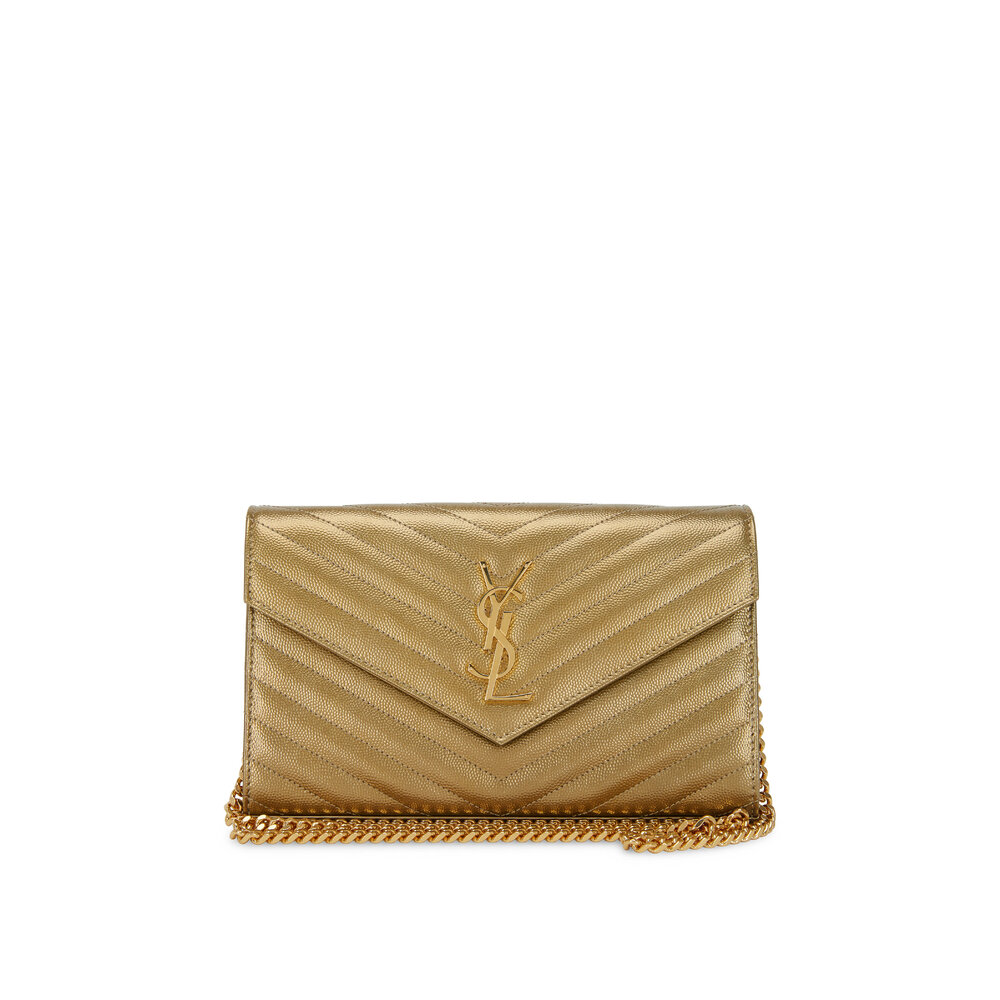 Saint Laurent - Monogram Bronze Chevron Leather Chain Wallet