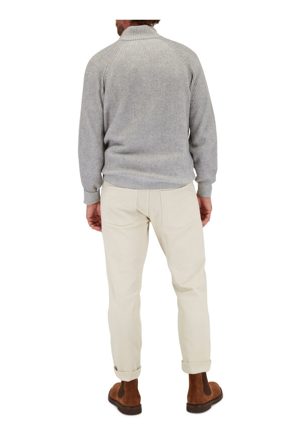 Brunello Cucinelli - Gray Ribbed Cashmere Front Zip Sweater