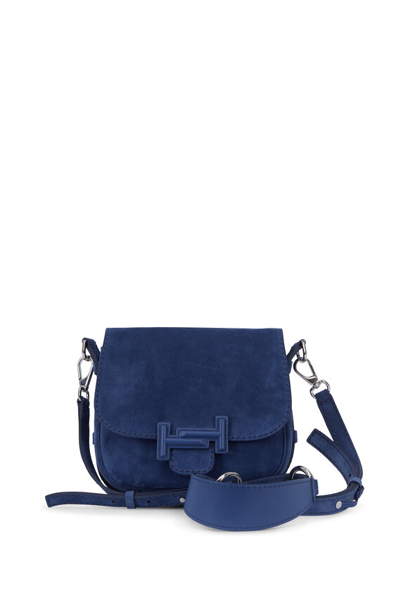 Tod's - Double T Blue Suede Saddle Crossbody Bag