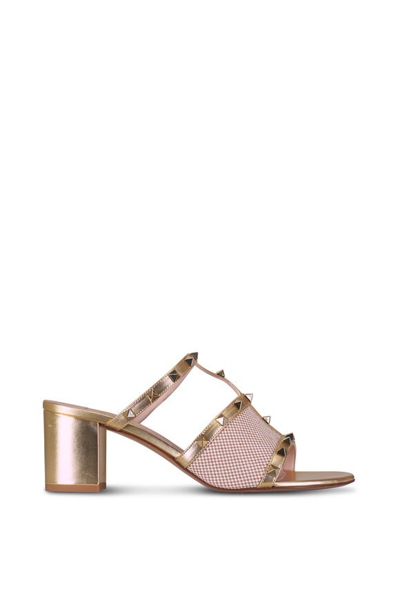 Valentino Garavani Rockstud Natural Canvas & Leather Sandal, 60mm - view 3