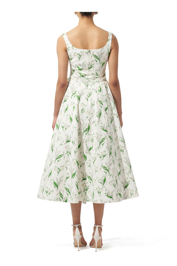 Carolina Herrera - White & Green Floral Print Midi Dress