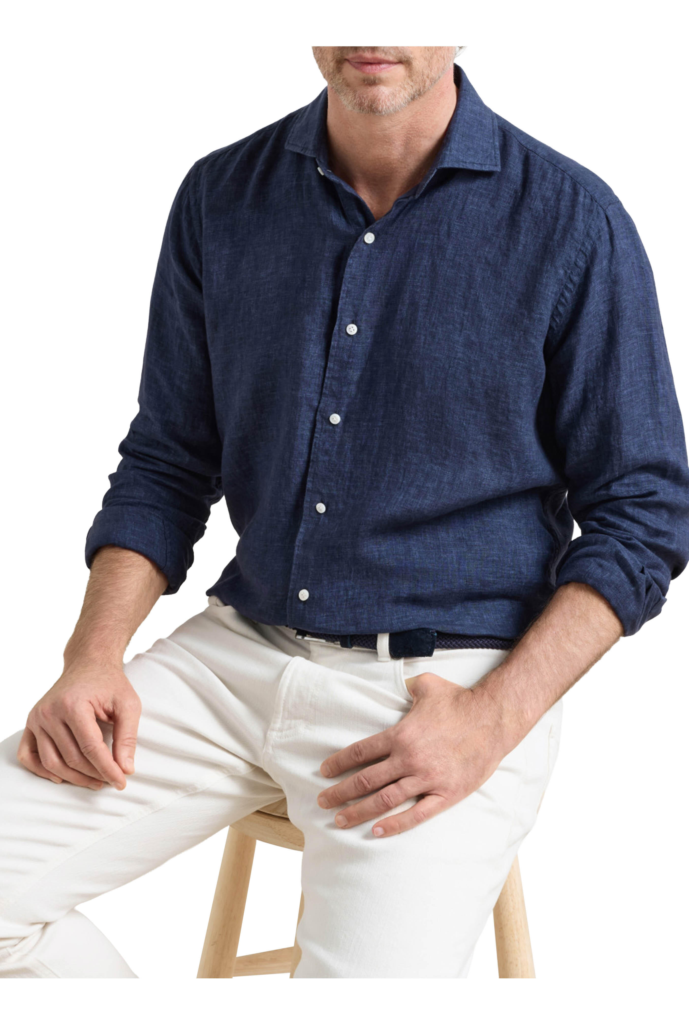 Peter Millar - Astino Navy Blue Linen Sport Shirt - view 2