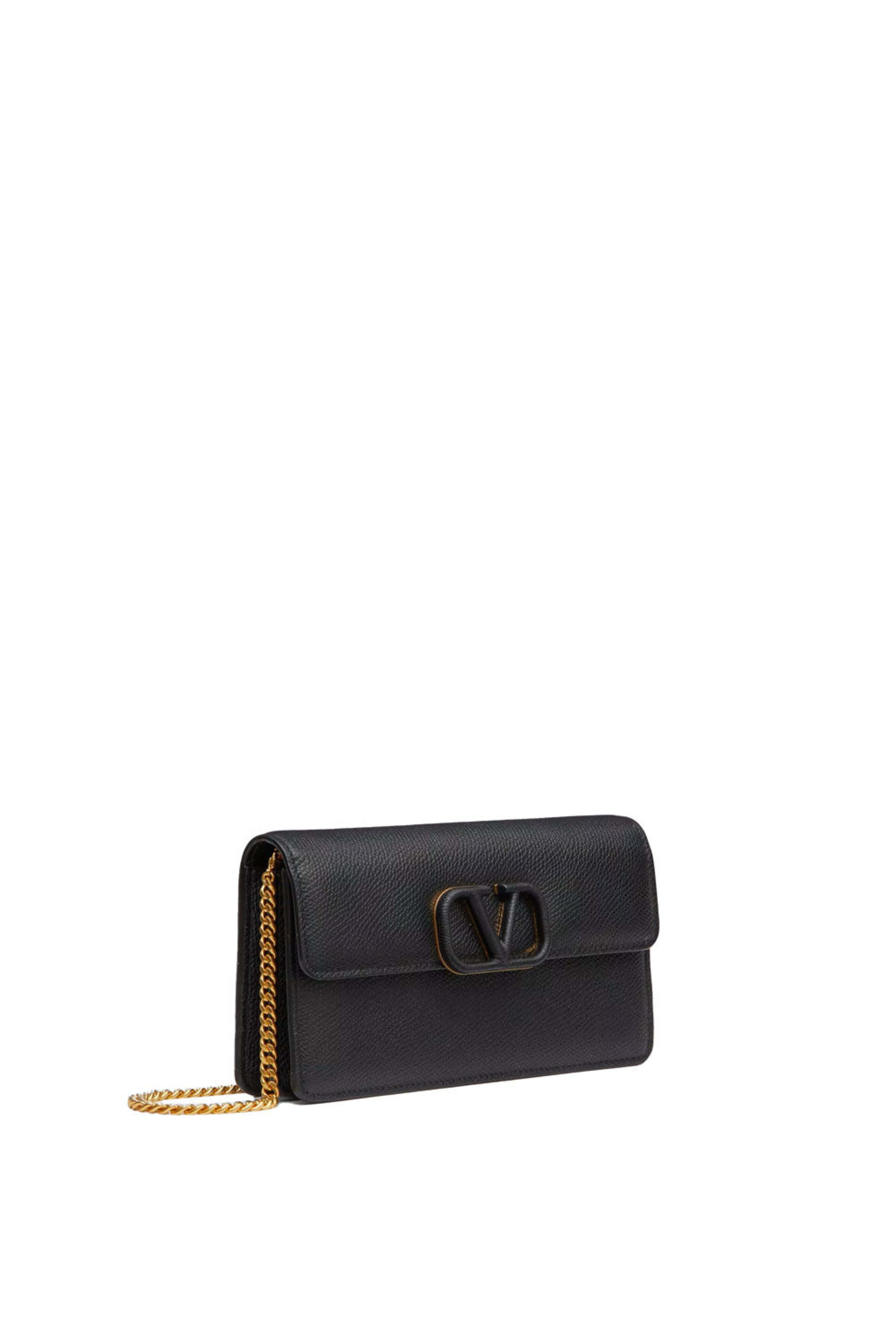 Valentino Garavani - VLogo Signature Grainy Calfskin Wallet With Chain