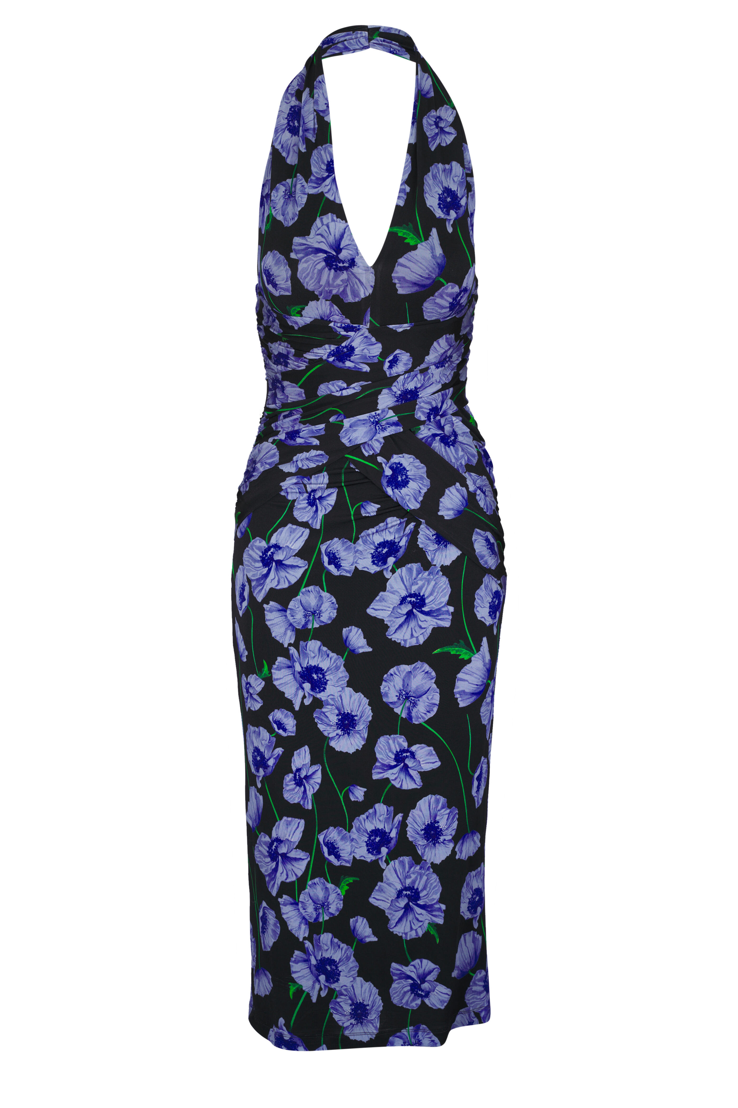 Carolina Herrera - Black Floral Gathered Waist Midi Dress