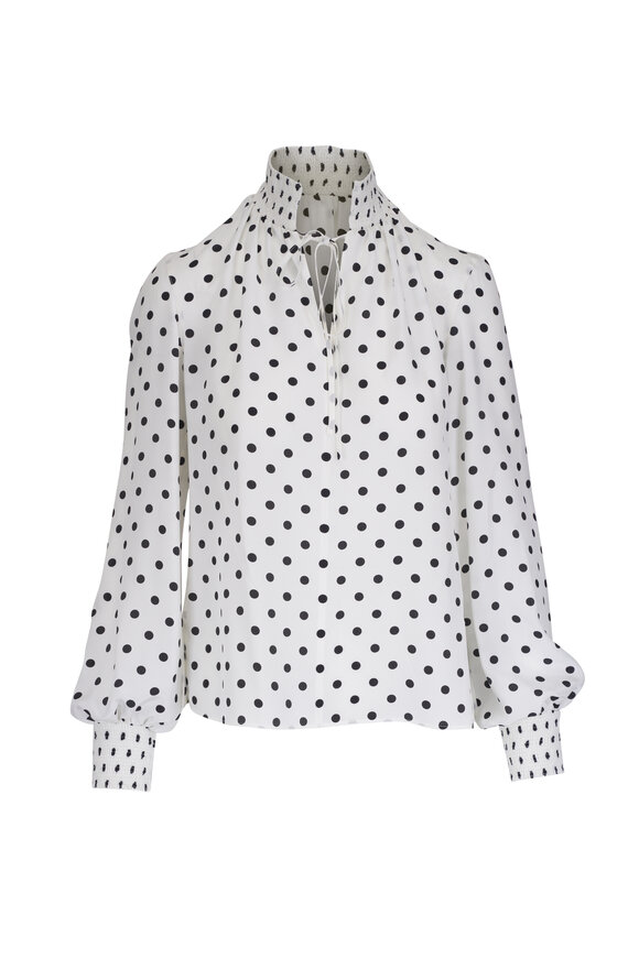 Akris Punto Black & White Polka Dot Print Boho Blouse
