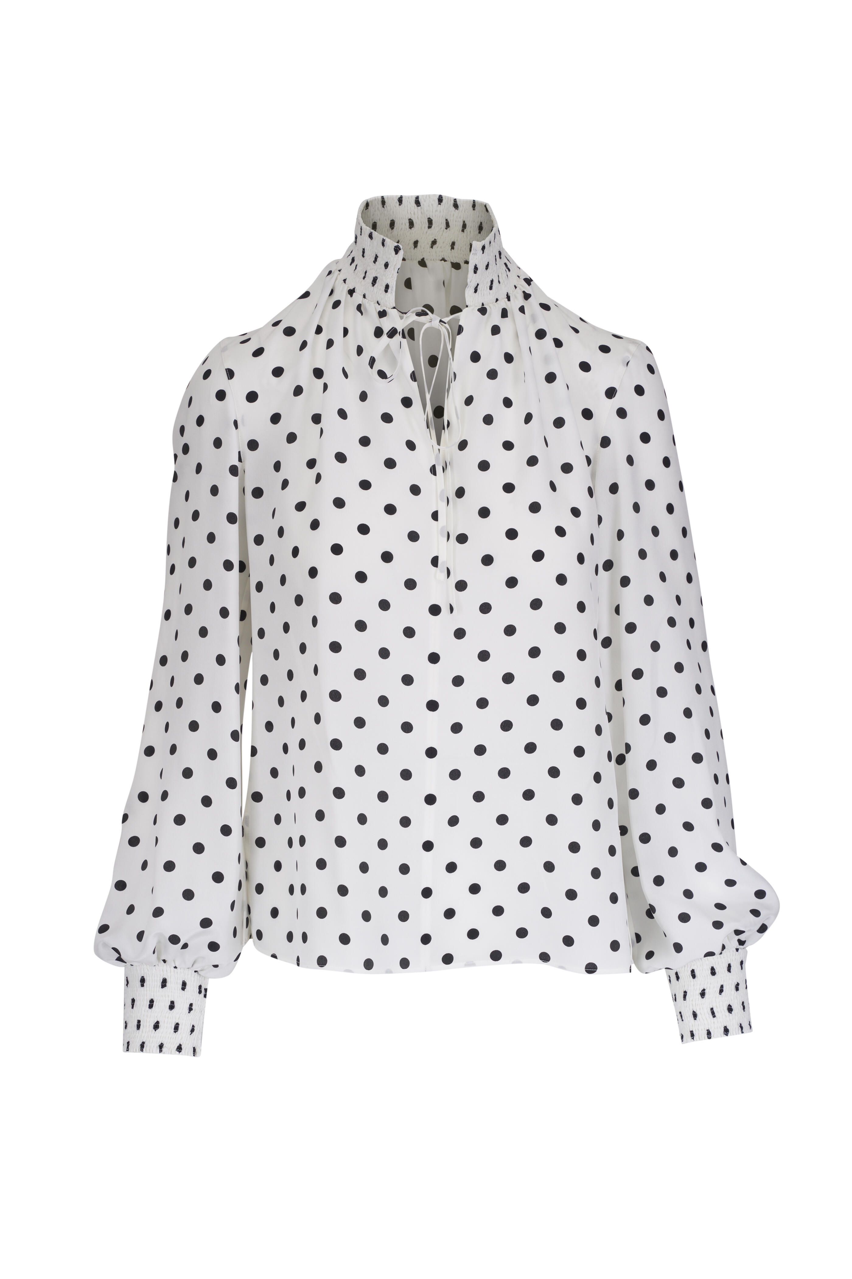 Akris Punto - Black & White Polka Dot Print Boho Blouse
