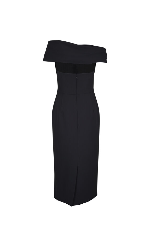 Carolina Herrera - Black Draped One-Shoulder Midi Dress