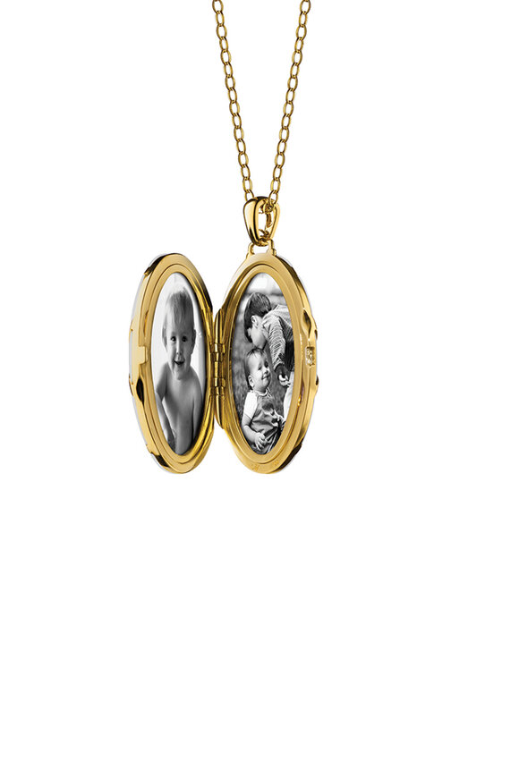 Monica Rich Kosann - 18K Gold Diamond Stripe Oval Locket Necklace