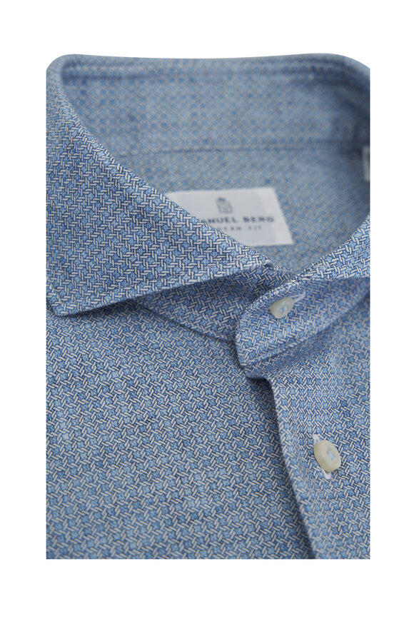 Emanuel Berg - Blue Soft Print Jersey Cotton Dress Shirt