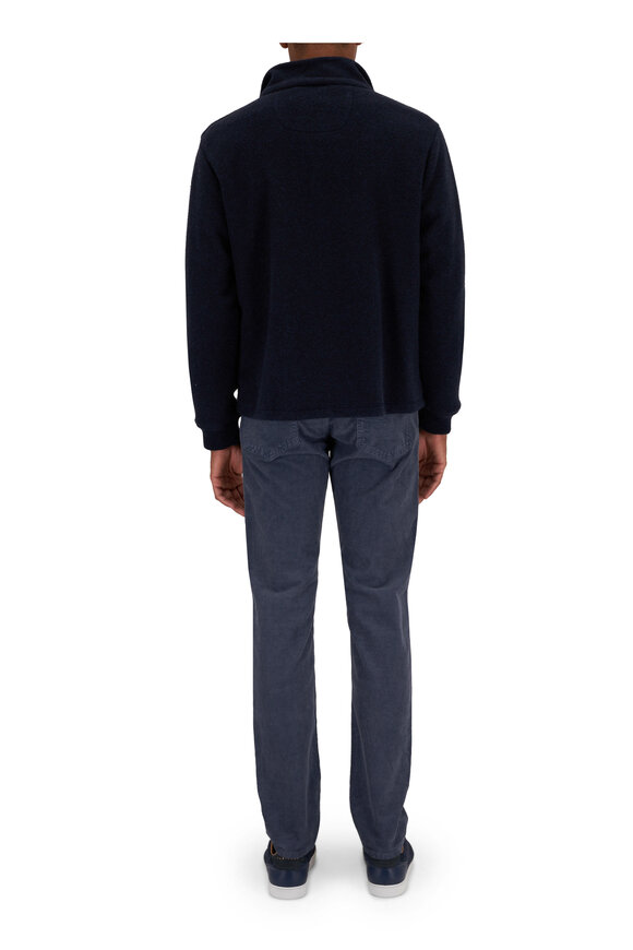 Fedeli - Navy Blue Cashmere Velour Full Zip Sweater