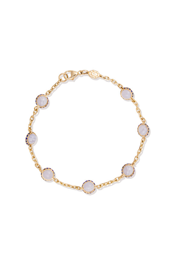 Campbell + Charlotte 14k Gold Found Cabochon Blue Lace Station Bracelet