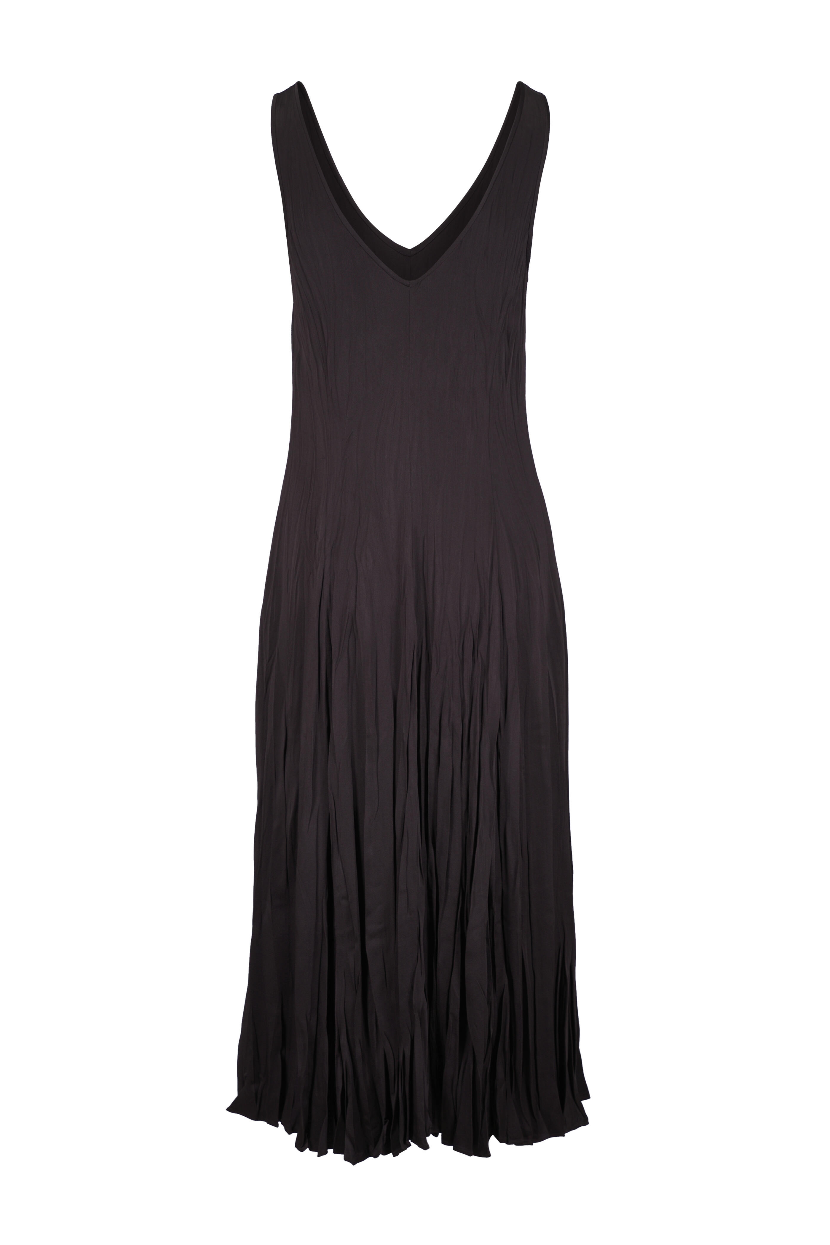 Michael Kors Collection - Crushed Satin Chocolate V-Neck Sleeveless Dress