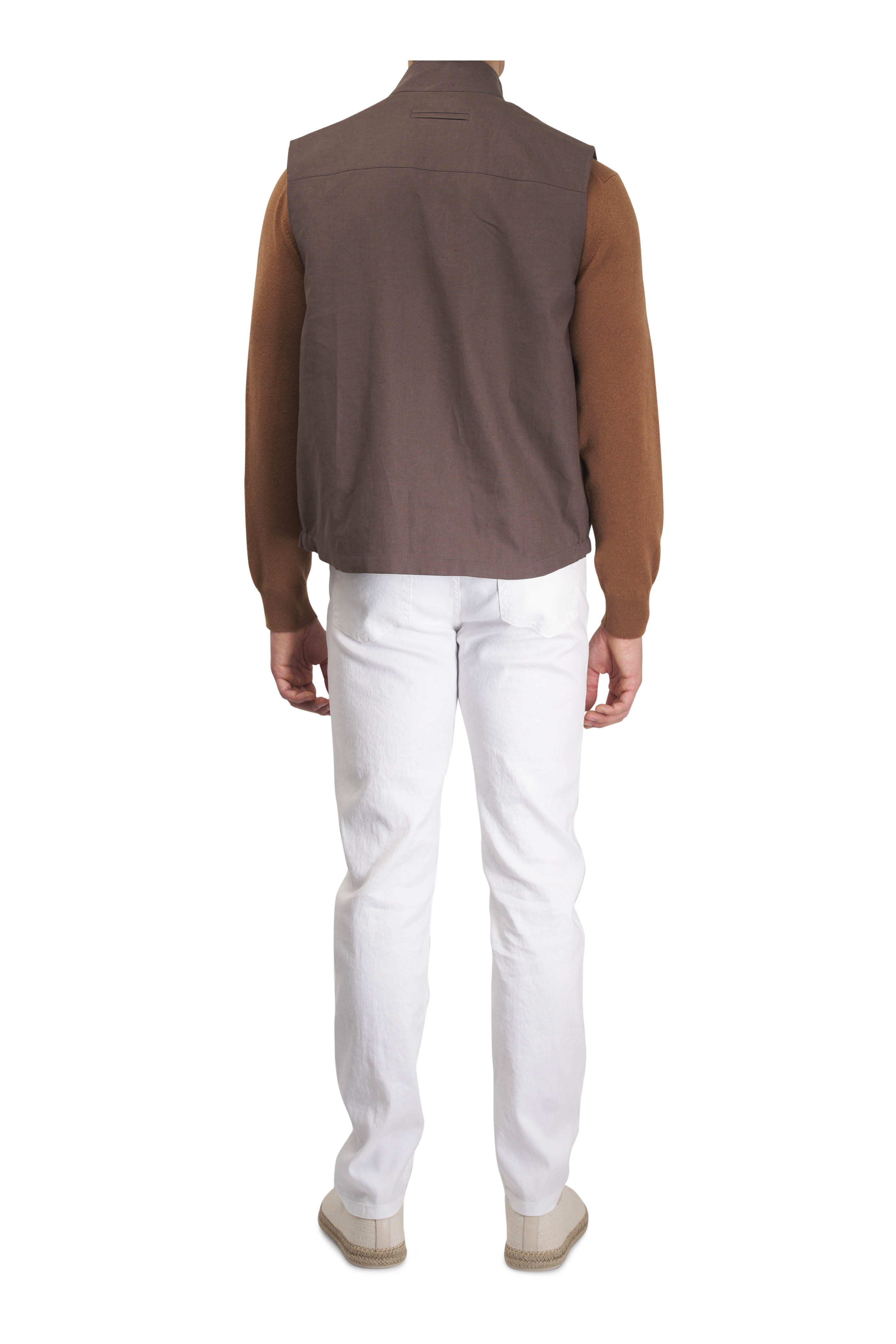 Zegna - Oasi Brown Linen Vest | Mitchell Stores