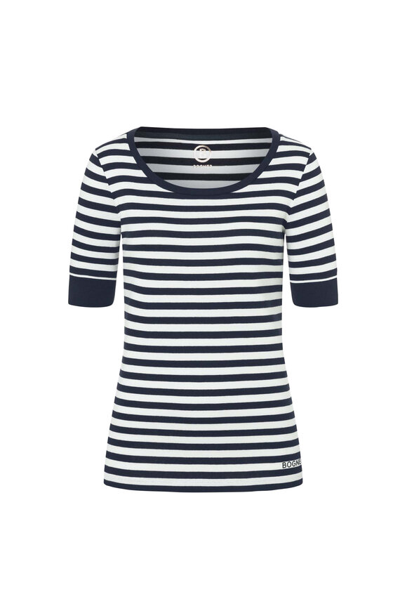 Bogner - Jackie Navy & White Stripe Ribbed Cotton T-Shirt