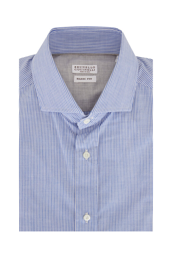 Brunello Cucinelli - Blue & White Pinstripe Sport Shirt