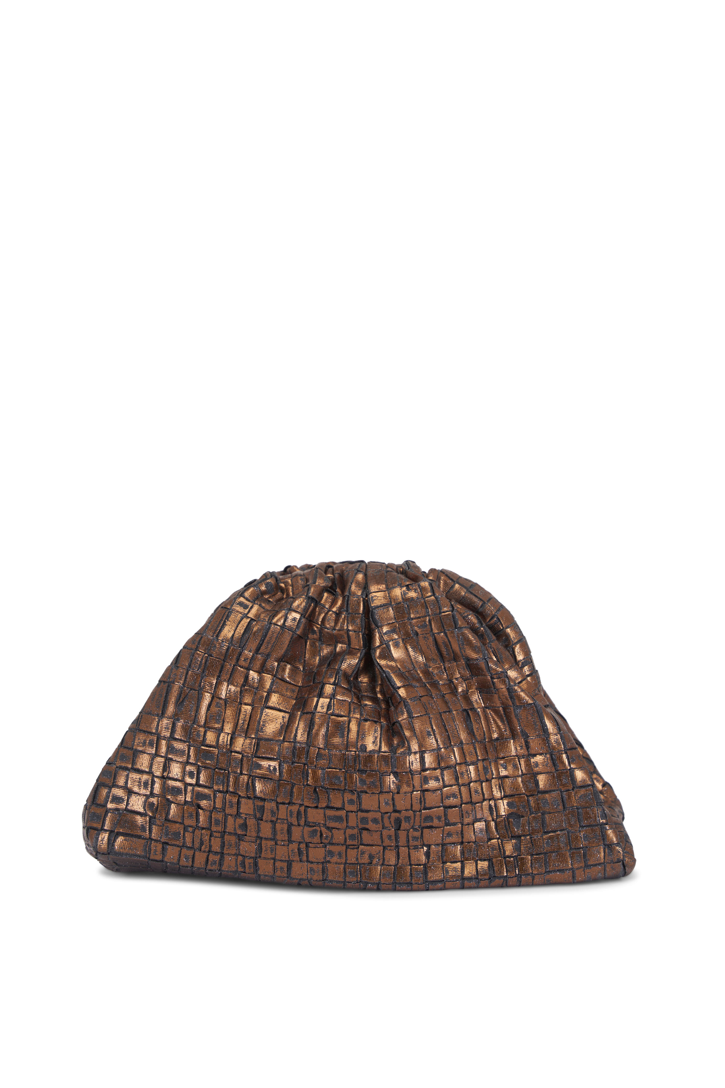 Maria La Rosa - Mini Game Bronze Laminated Woven Ribbon Clutch