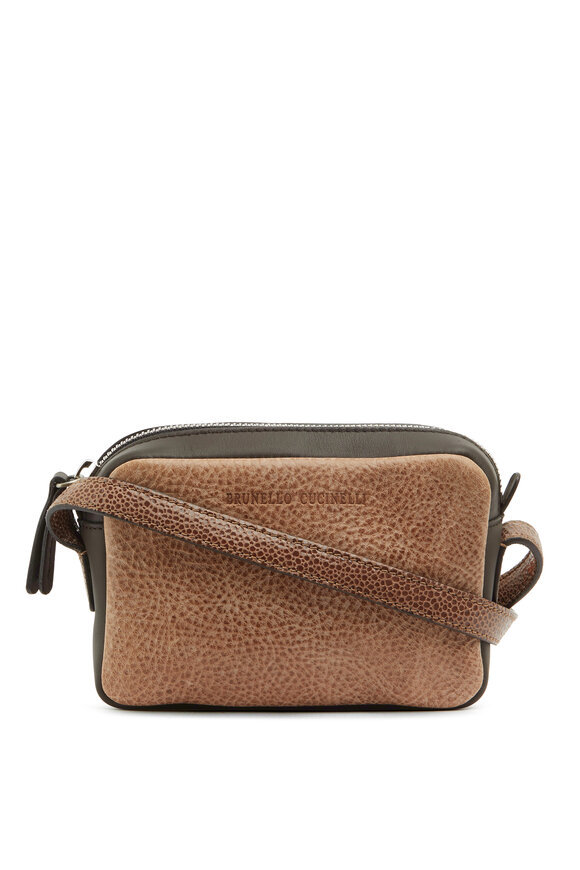 Brunello Cucinelli - Chocolate Distressed Leather Crossbody Bag