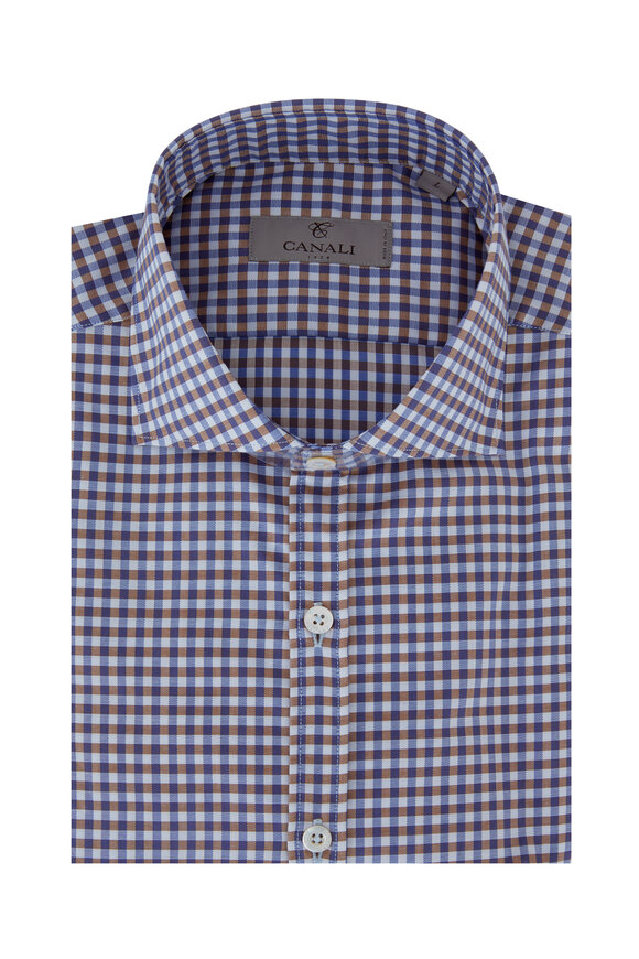 Canali - Blue & Brown Gingham Modern Fit Sport Shirt