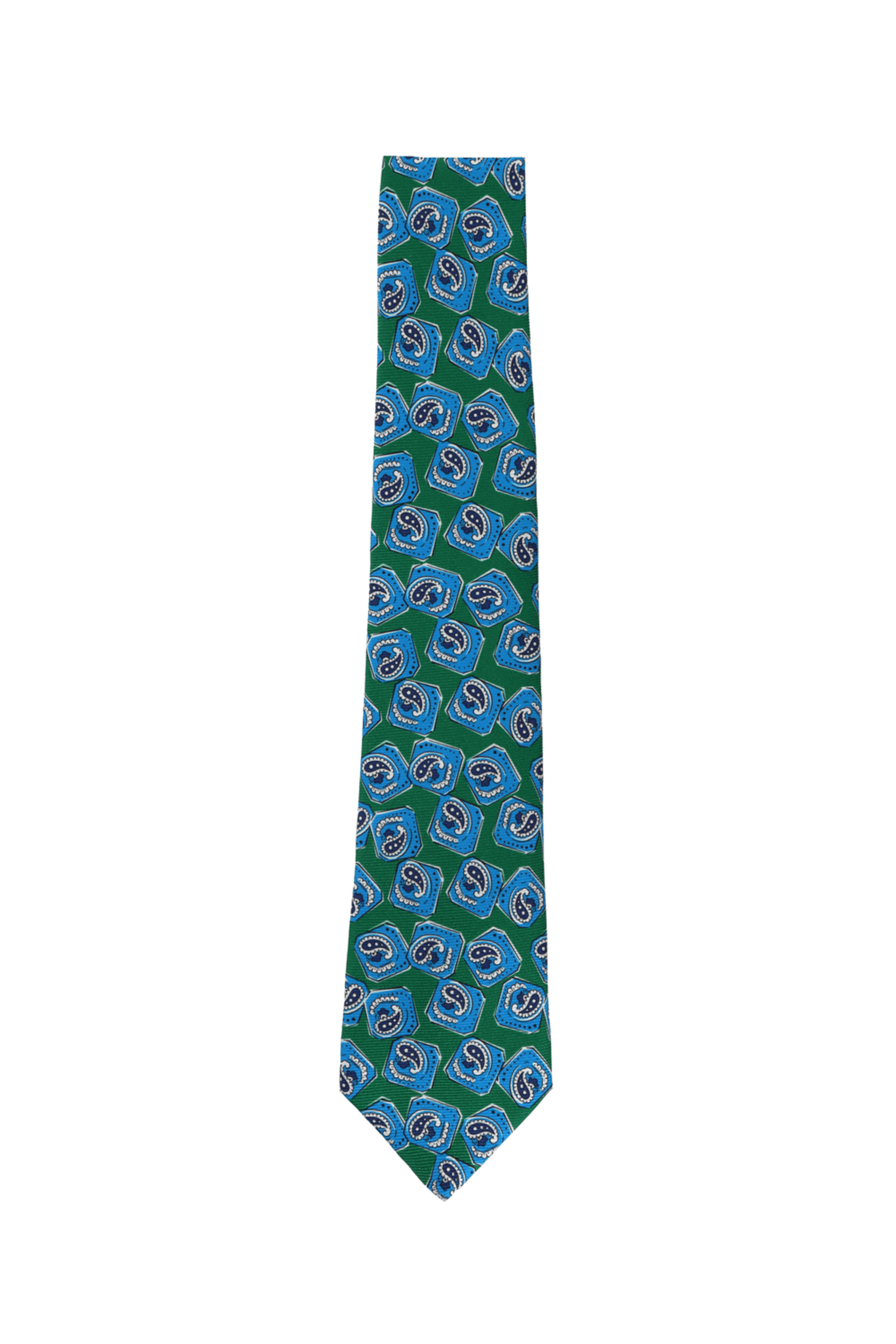 Kiton - Green and Blue Paisley Square Tie
