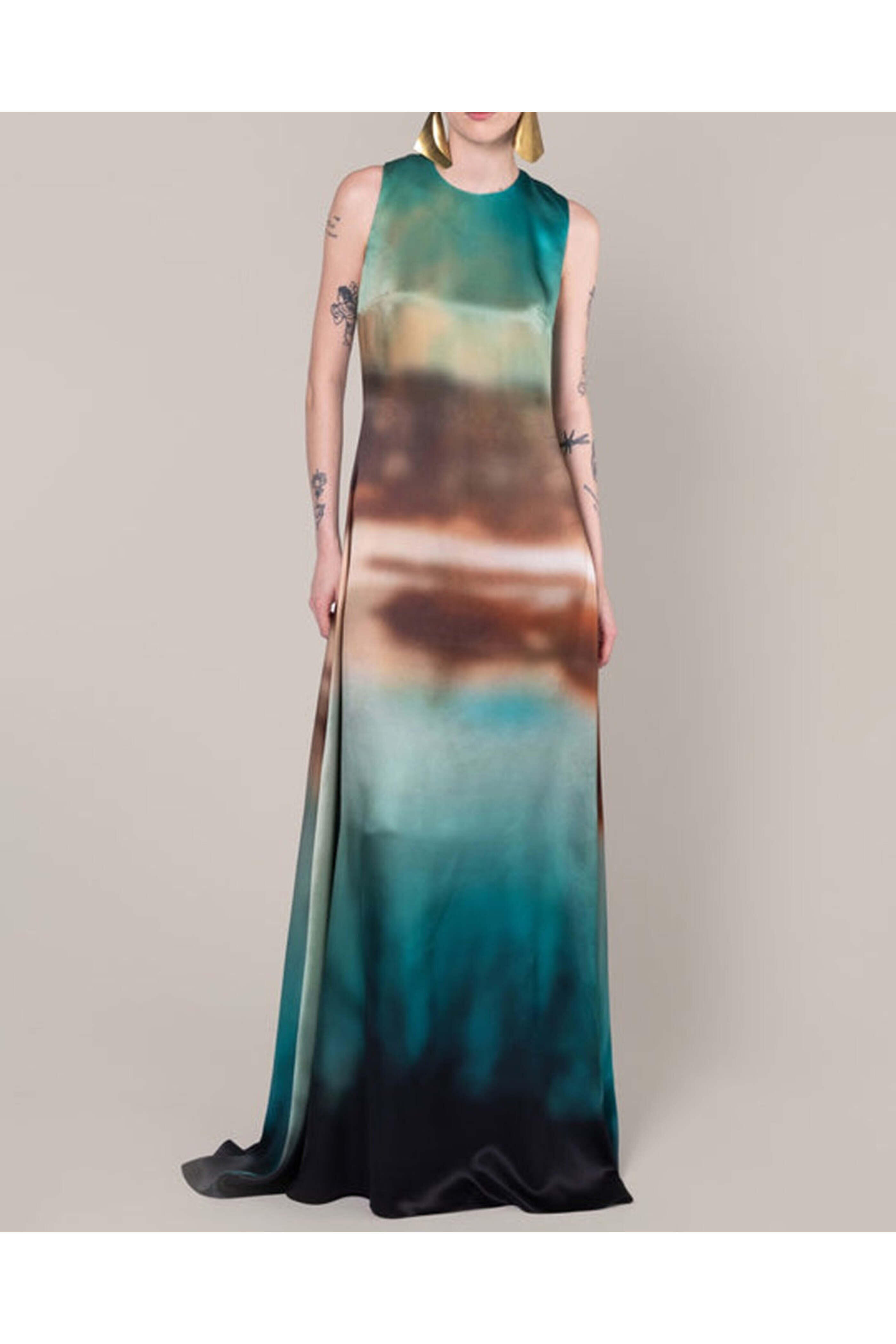 Roksanda - Sunset Teal Printed Silk Sylas Dress | Mitchell Stores