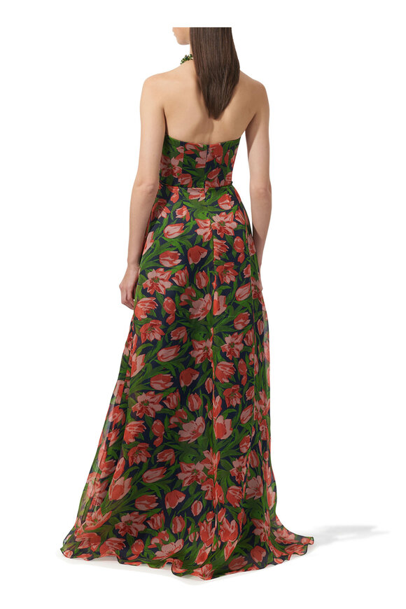 Carolina Herrera - Midnight Rose Print Strapless Silk Gown