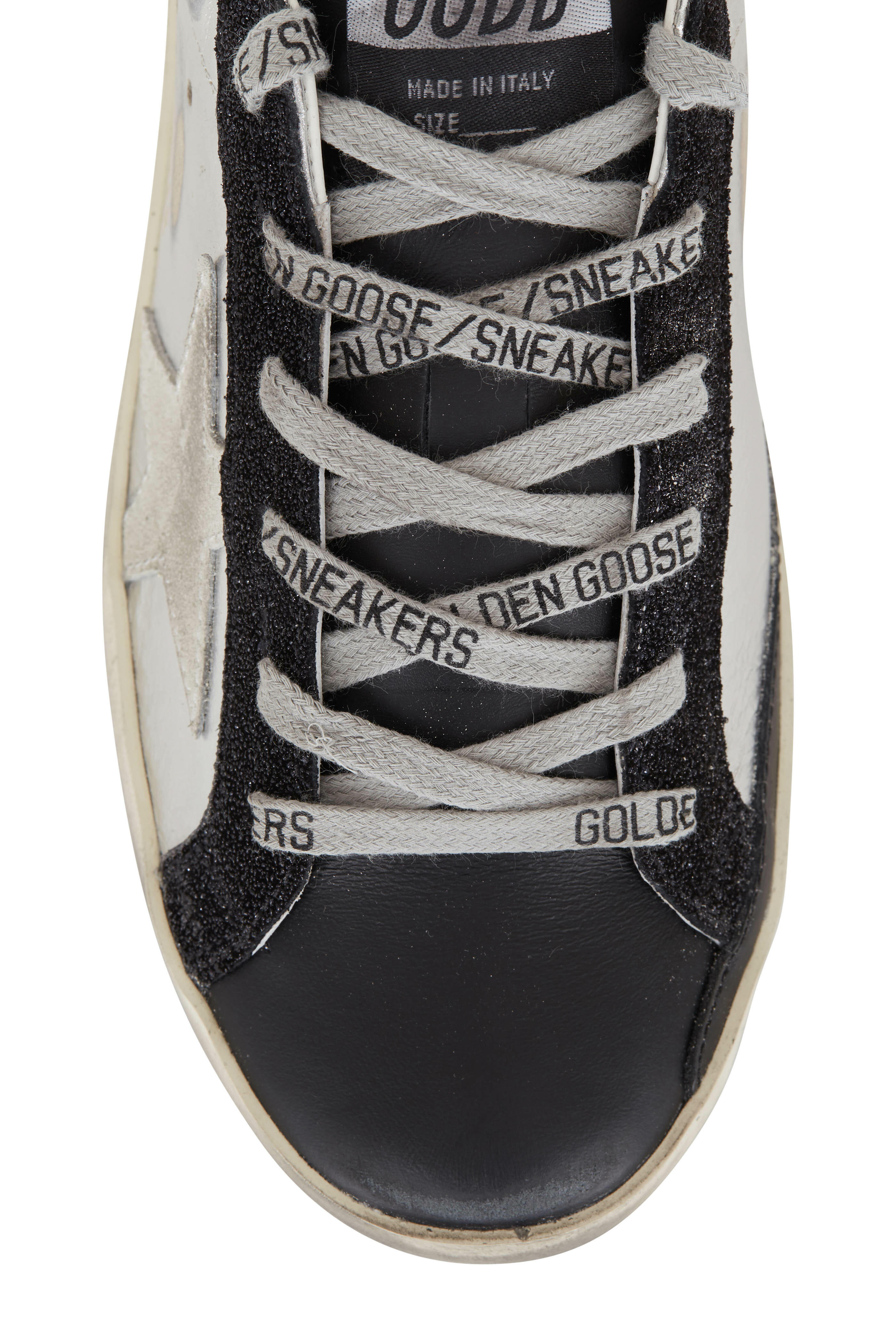 【関税&送料込】Golden  Silver Black Glitter Super-Star Golden Goose Silver and Black Glitter Superstar Sneakers