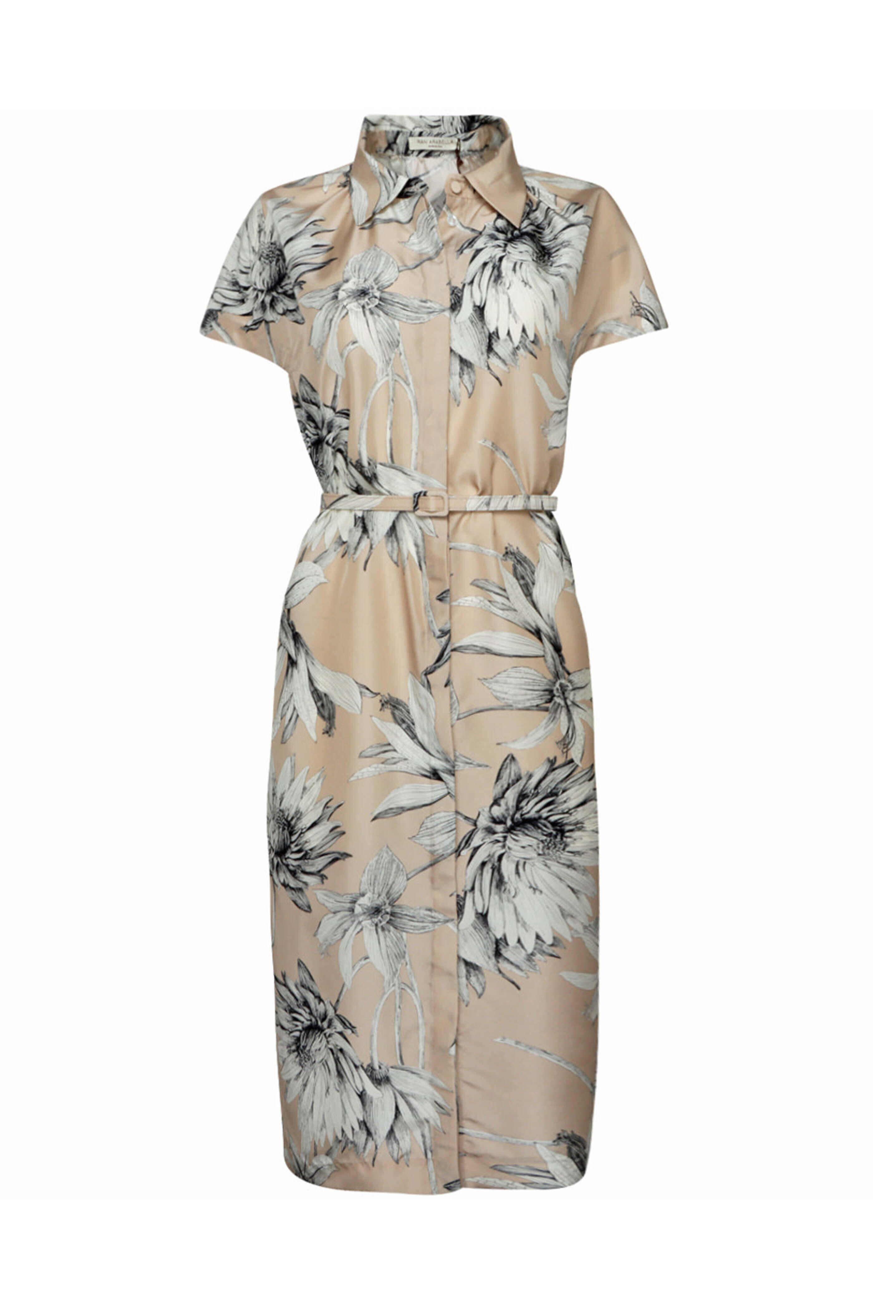 Rani Arabella - Beige Dahlia Belted Shirtdress