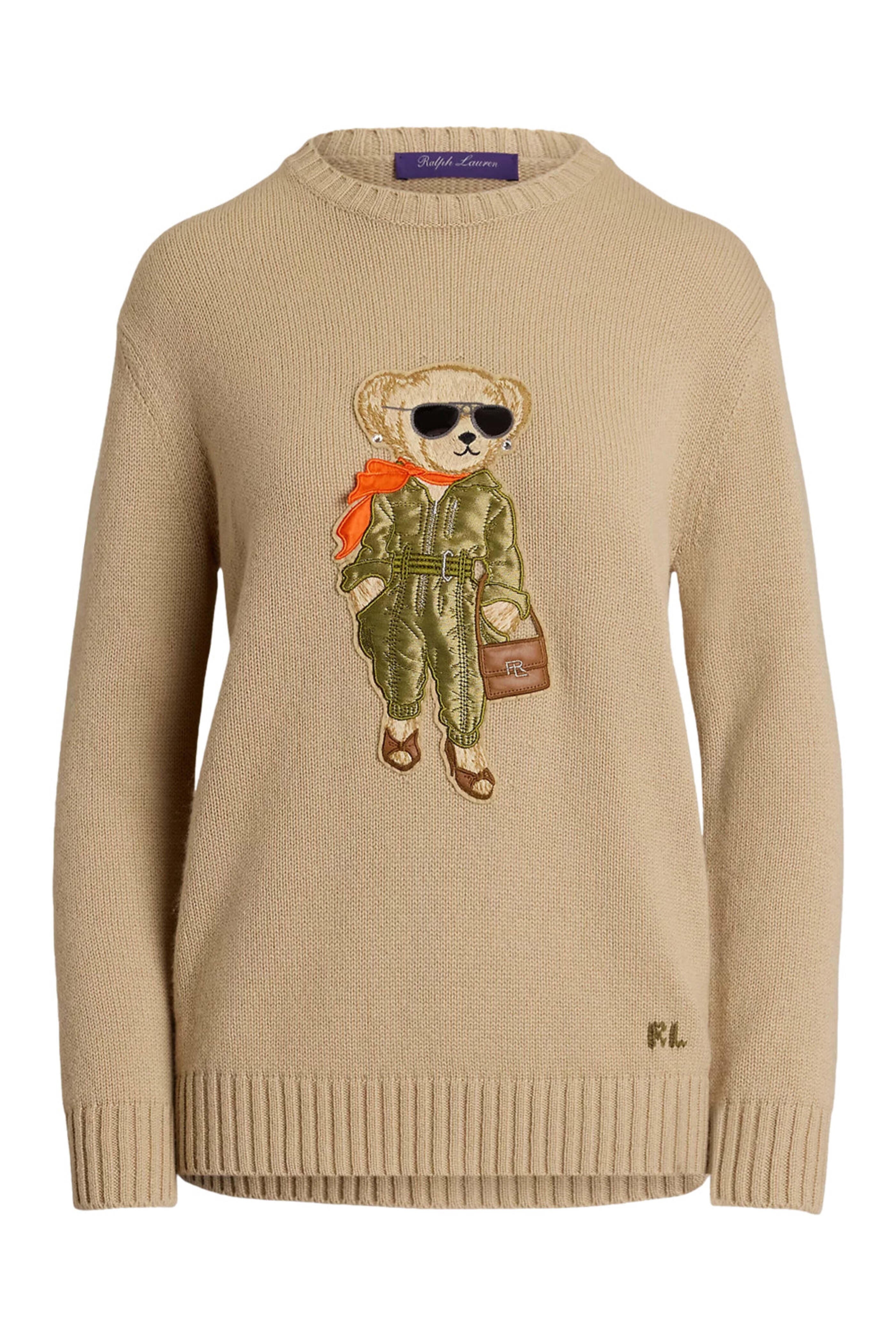 Ralph Lauren - Lux Tan Cashmere Aviator Bear Sweater