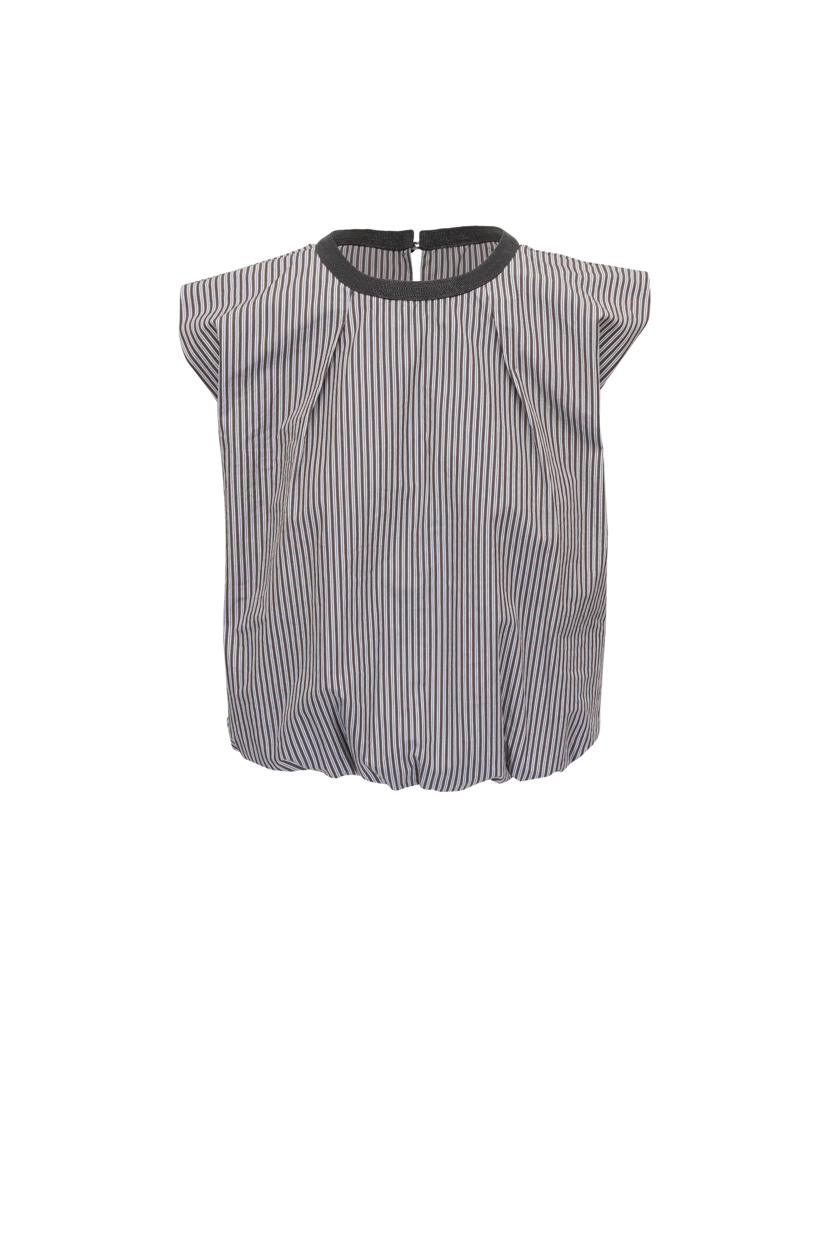 Brunello Cucinelli - Chocolate Multi Stripe Poplin Balloon Top