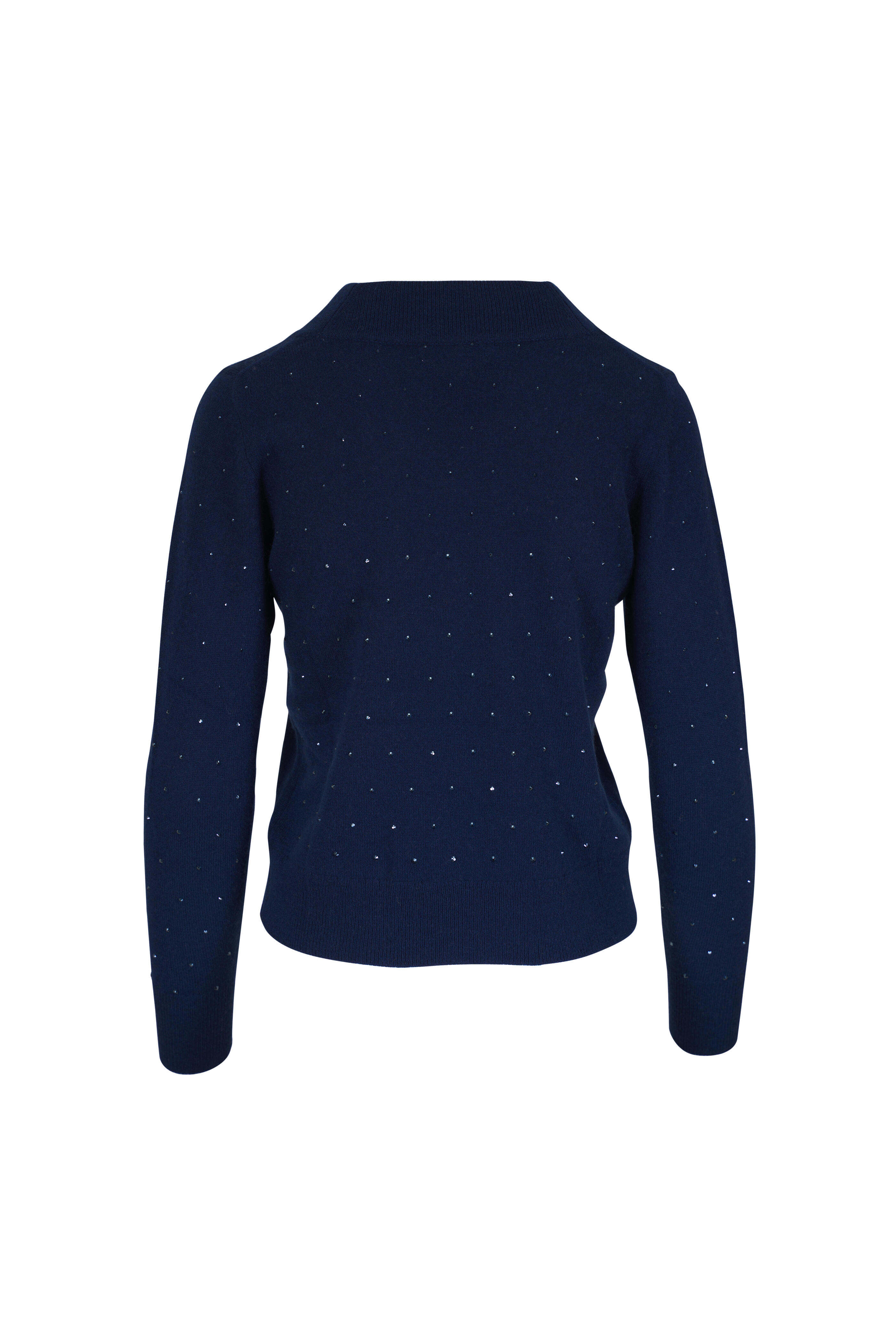 Kinross - Navy Crystal Cashmere V-Neck Sweater