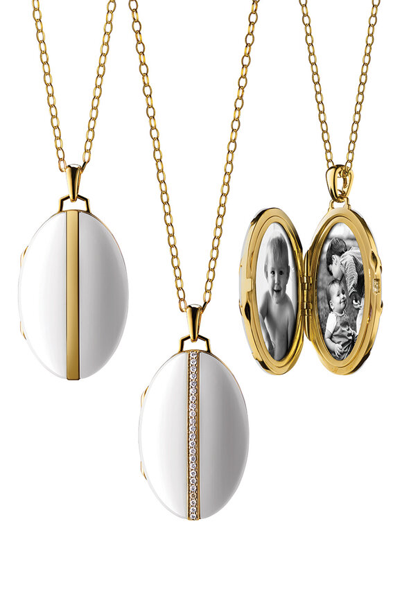 Monica Rich Kosann - 18K Gold Diamond Stripe Oval Locket Necklace