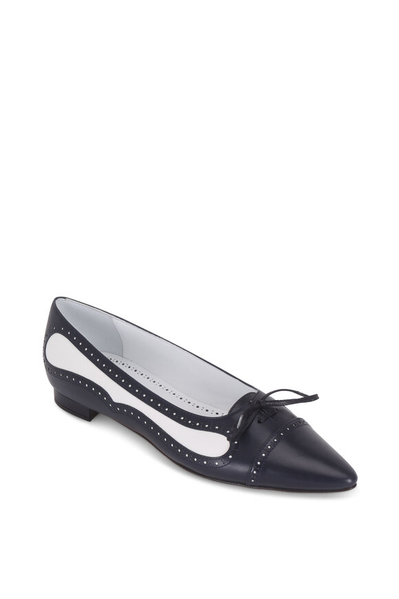 Manolo Blahnik - Boluflat Navy Blue & White Leather Spectator Flat