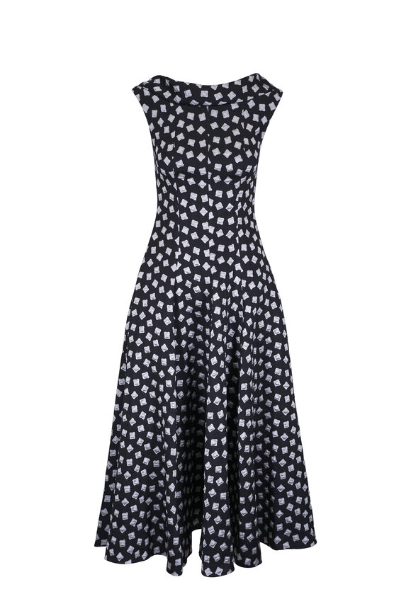 Talbot Runhof Ravioli Black Jacquard Midi Dress