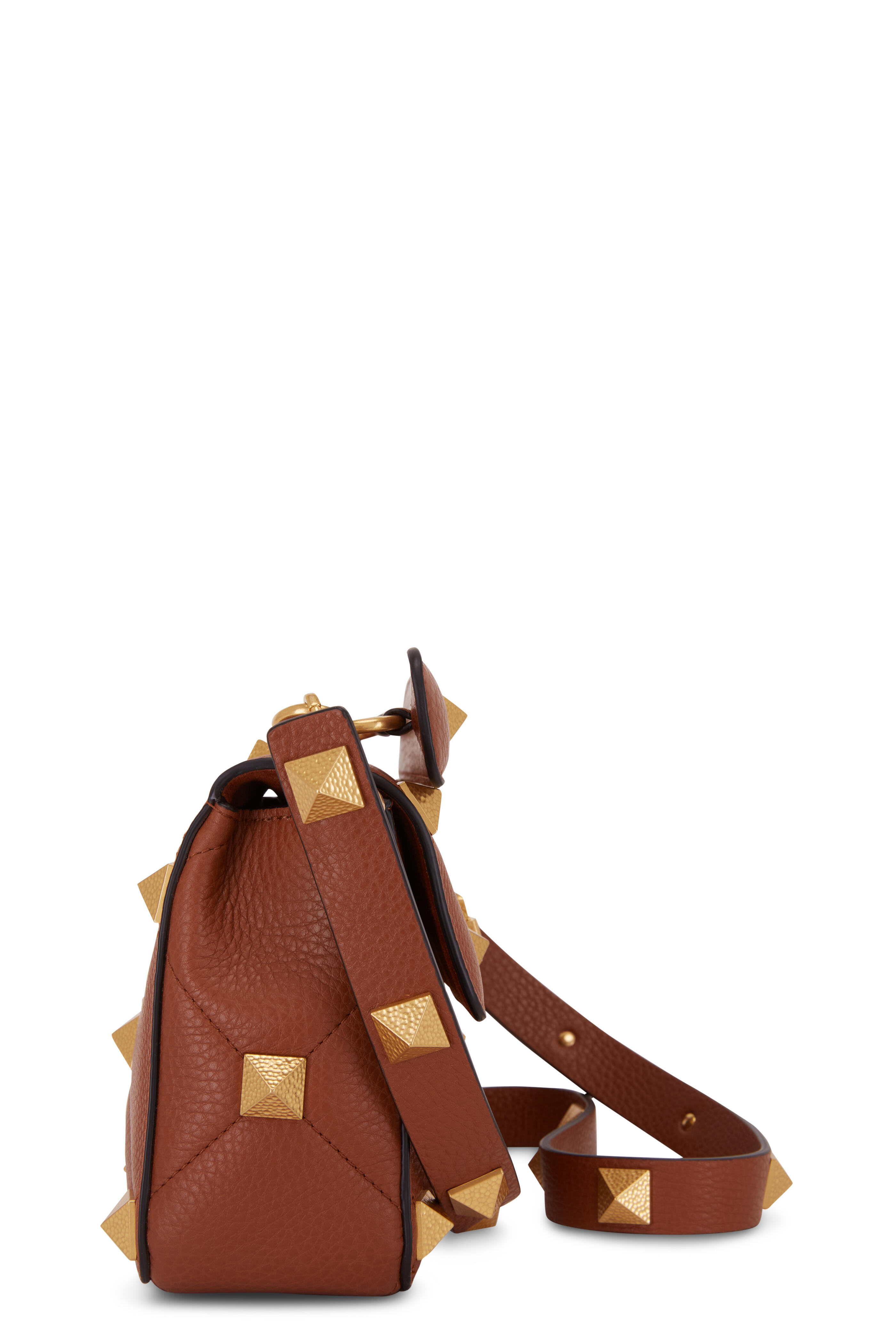 Roman Stud Medium Leather Shoulder Bag in Beige - Valentino