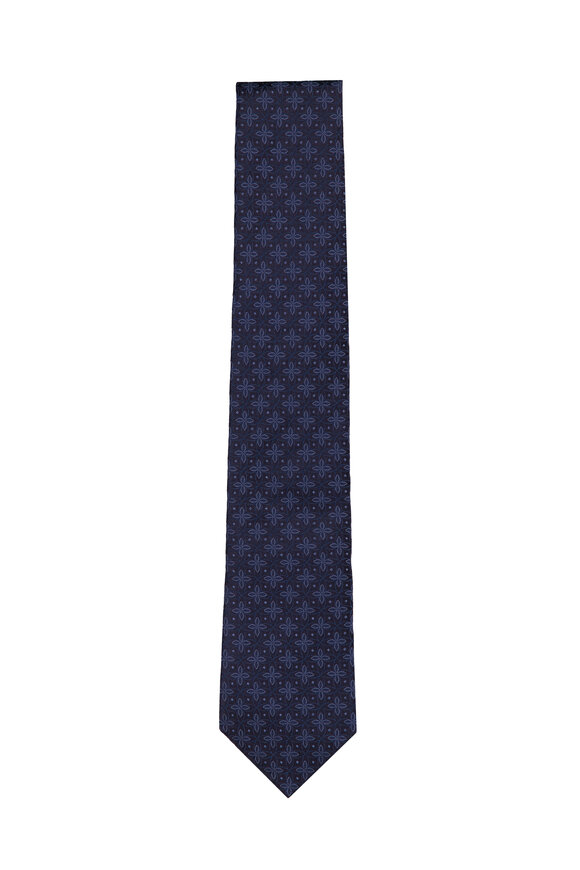 Brunello Cucinelli Blue Floral Jacquard Silk Necktie - view 1