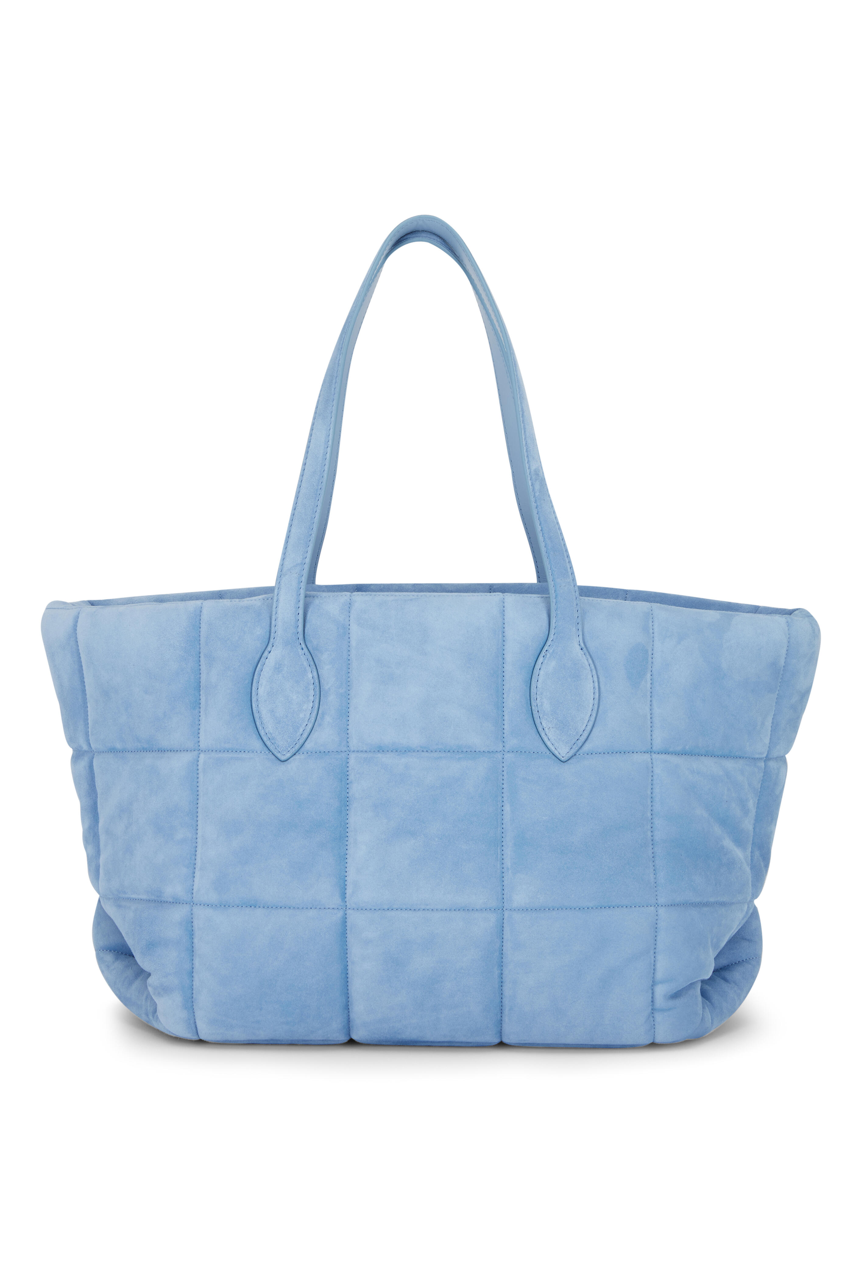 Khaite - Florence Sky Blue Quilted Suede Tote | Mitchell Stores