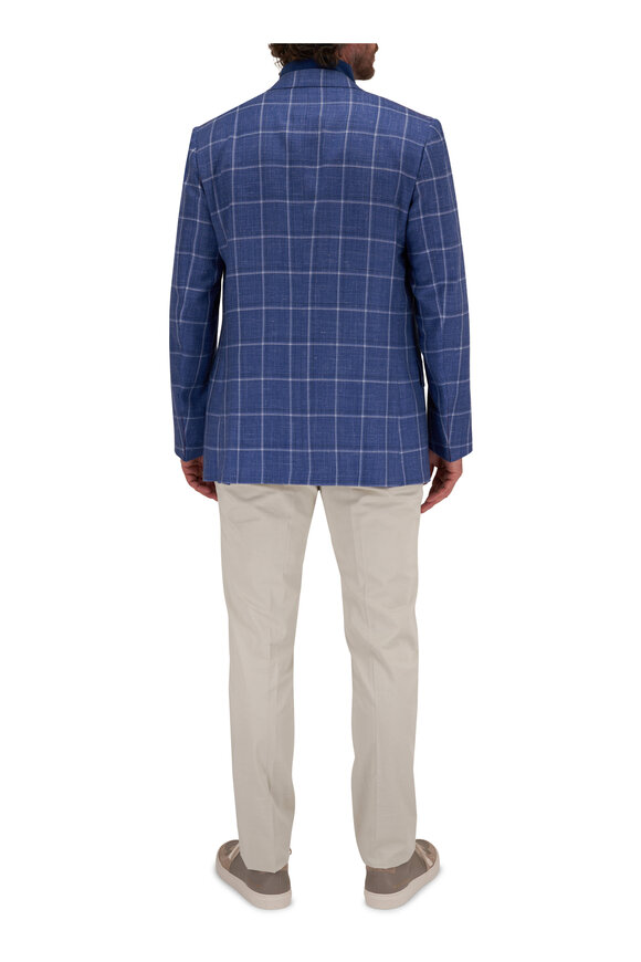 Isaia - Blue Windowpane Plaid Wool Blend Sportcoat 