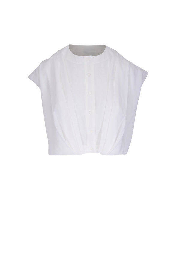 Akris Ecru Front Button Sleeveless Cropped Blouse