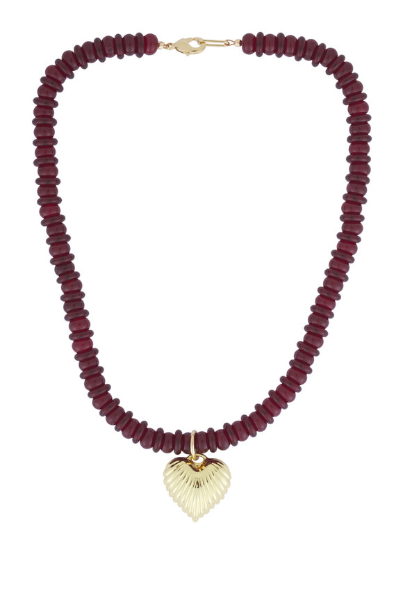 Cristina V. Maroon Garnet Bead & Gold Heart Necklace - view 1