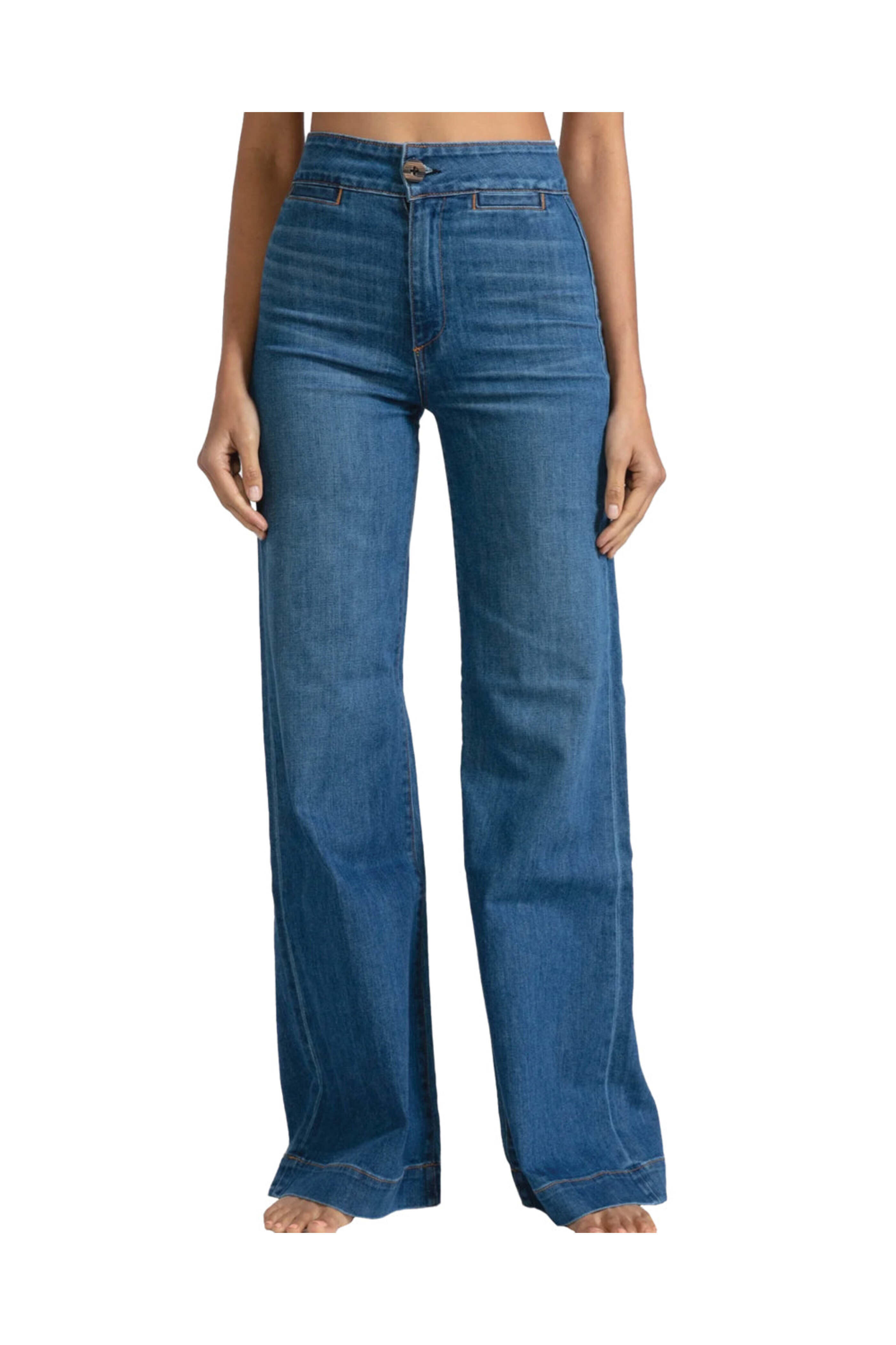 【MODERNIF】Mate Pintuck Wide Denim Pants Askk - Brighton Wide Leg Jean in Mercury | Mitchell Stores