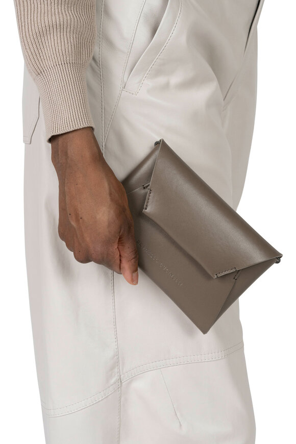 Brunello Cucinelli - Ice Gray Envelope Leather Crossbody Bag 