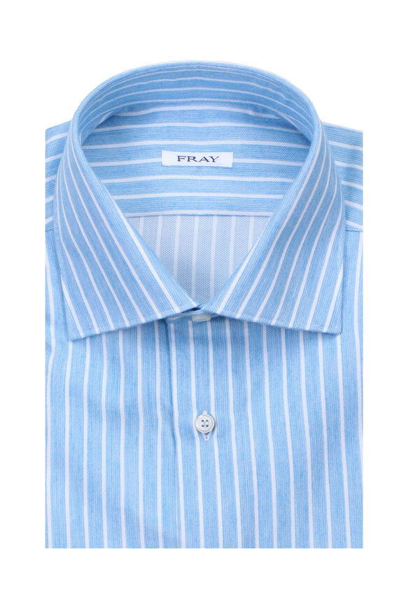 Fray Turquoise Blue Stripe Cotton Sport Shirt - view 1
