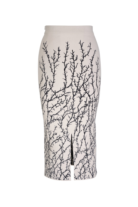 McQueen - Thorn Branches Ivory & Black Pencil Midi Skirt