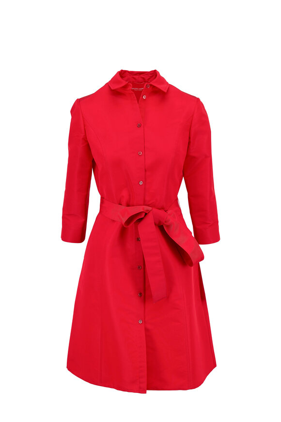 Carolina Herrera - Icon Red Taffeta Belted A-Line Shirtdress 