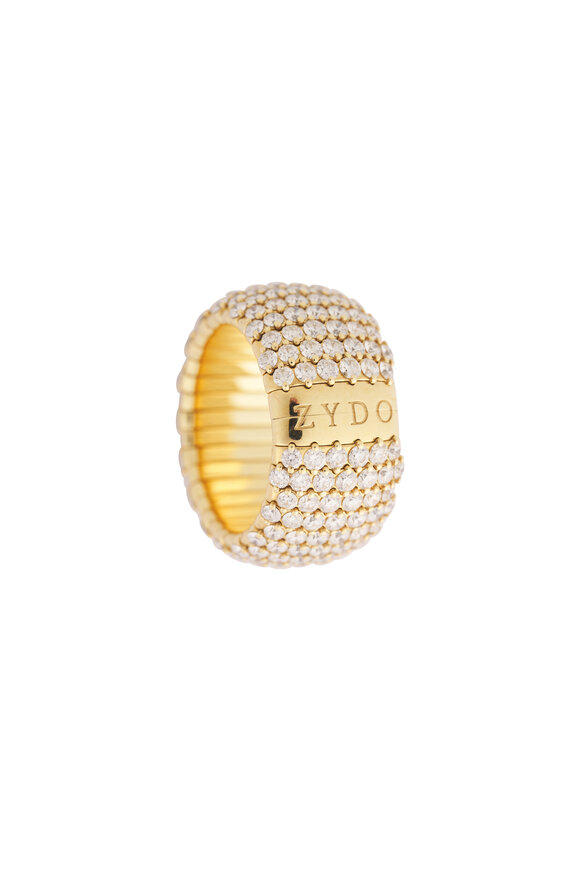 ZYDO 18k Yellow Gold Diamond Domed Wide Stretch Ring - view 3