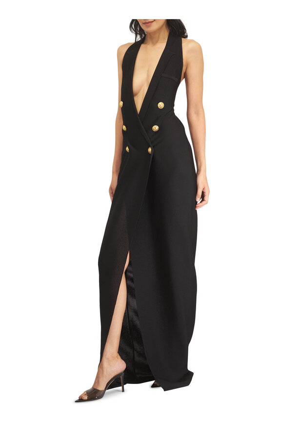 Balmain Black Six Button Tailored Halter Maxi Dress - view 1