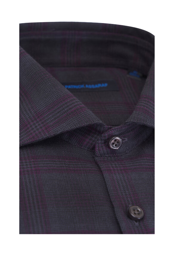 Patrick Assaraf Gray & Purple Plaid Cotton Sport Shirt - view 5
