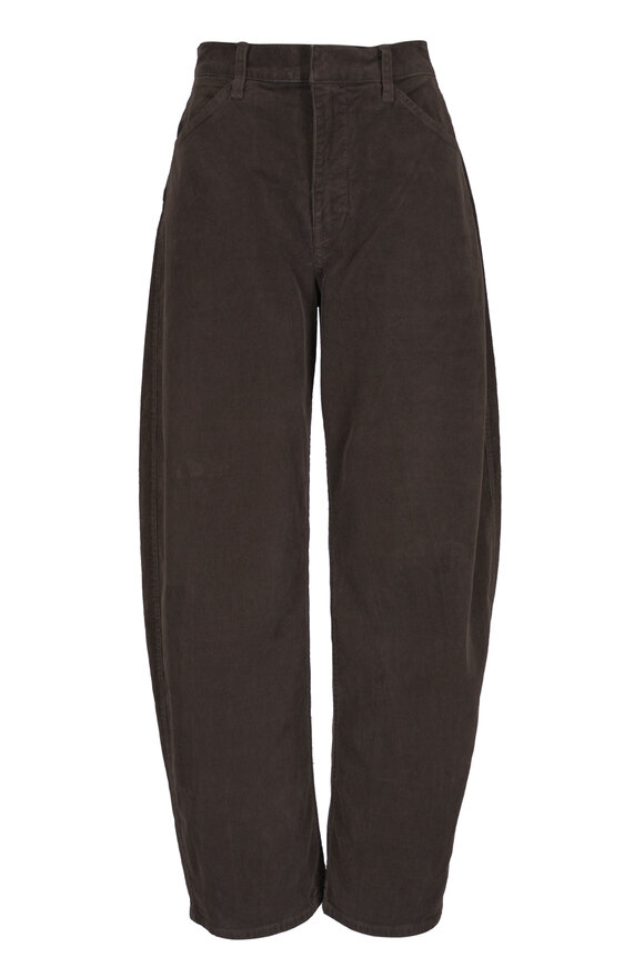 Nili Lotan Tribeca Chocolate Stretch Cotton Barrel Leg Pant