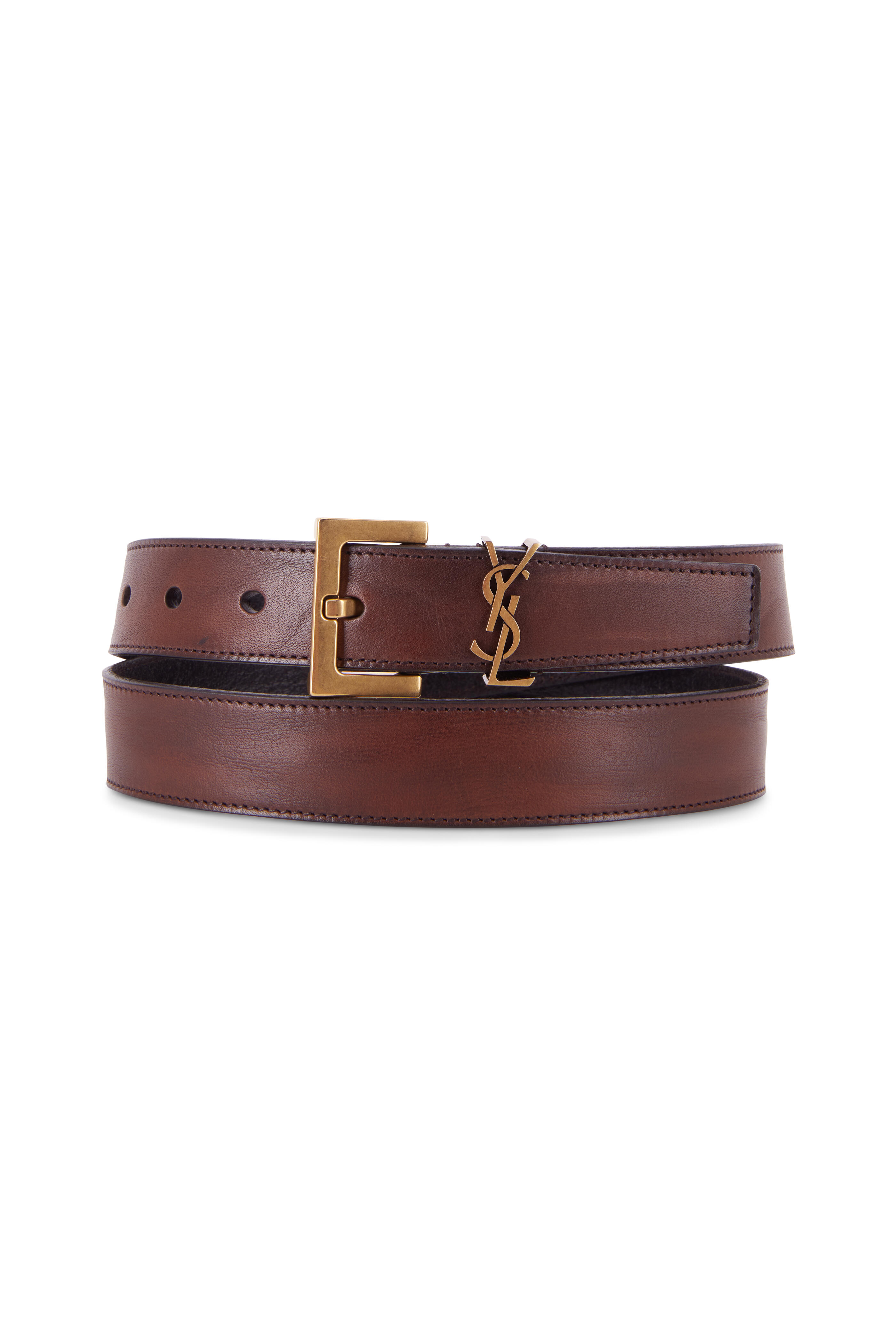 Saint Laurent - Dark Brown Leather Square Buckle Logo Belt